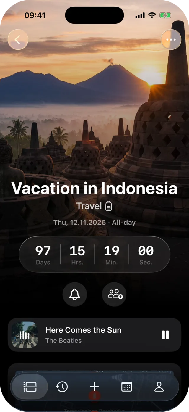 Countdown to an event with photo, date, and time remaining
