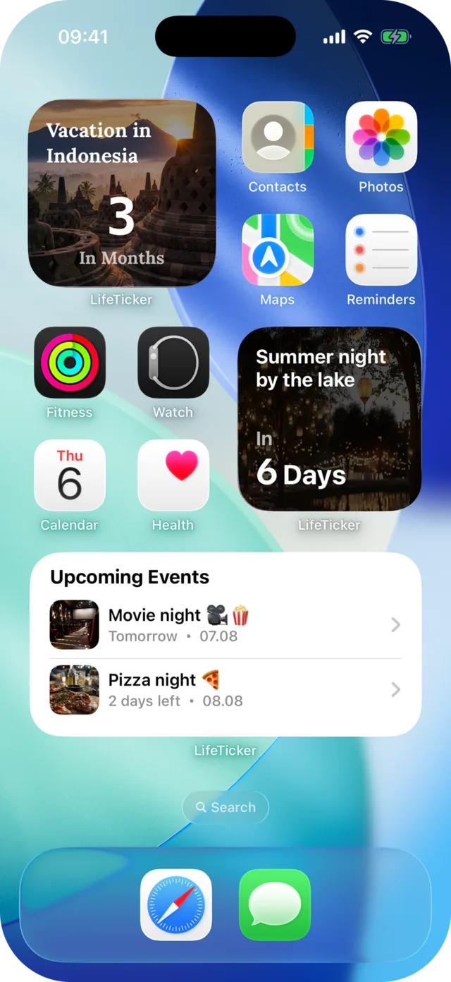 LifeTicker widgets on the iOS Home Screen