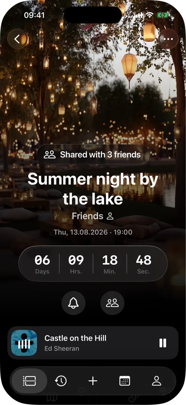 Event shared with friends showing a shared countdown