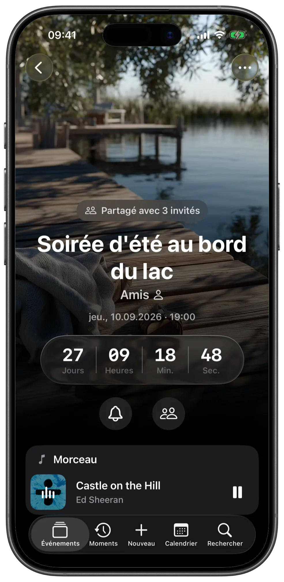 Événement partagé avec des amis et compte à rebours commun